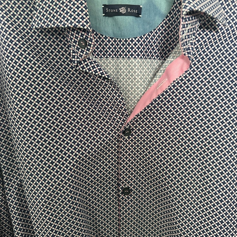 Stone Rose Men's Navy and White Checkered Shirt